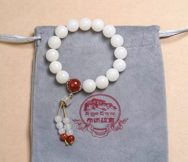 White Jade Bodhi Root Hand String - Red Agate Version. - Image 5