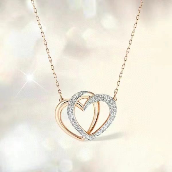 Swarovski necklace with double-heart design, a women's collarbone chain