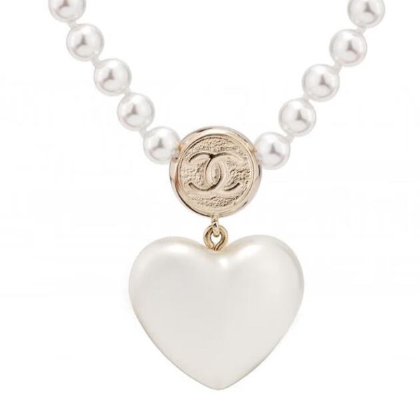 Chanel pearl heart-shaped necklace, women's style, white - Image 2