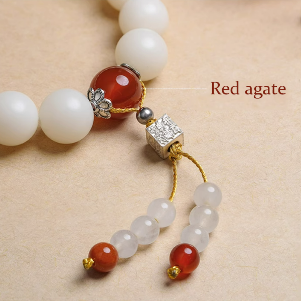 White Jade Bodhi Root Hand String - Red Agate Version. - Image 2