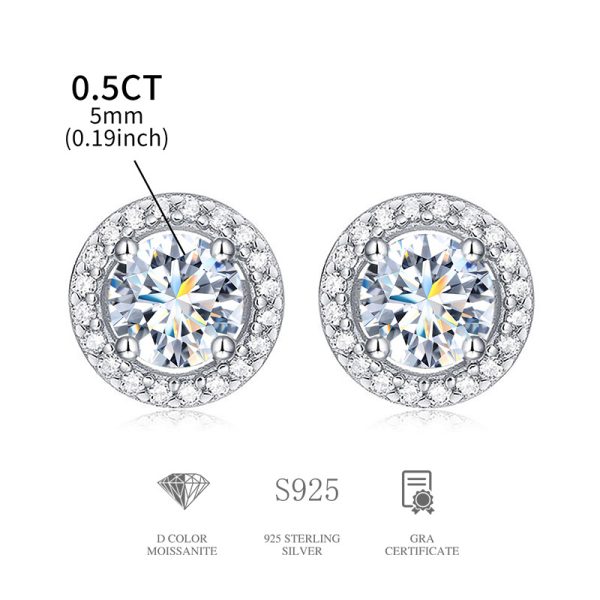 Moissanite round-set stud earrings made of S925 silver - Image 2